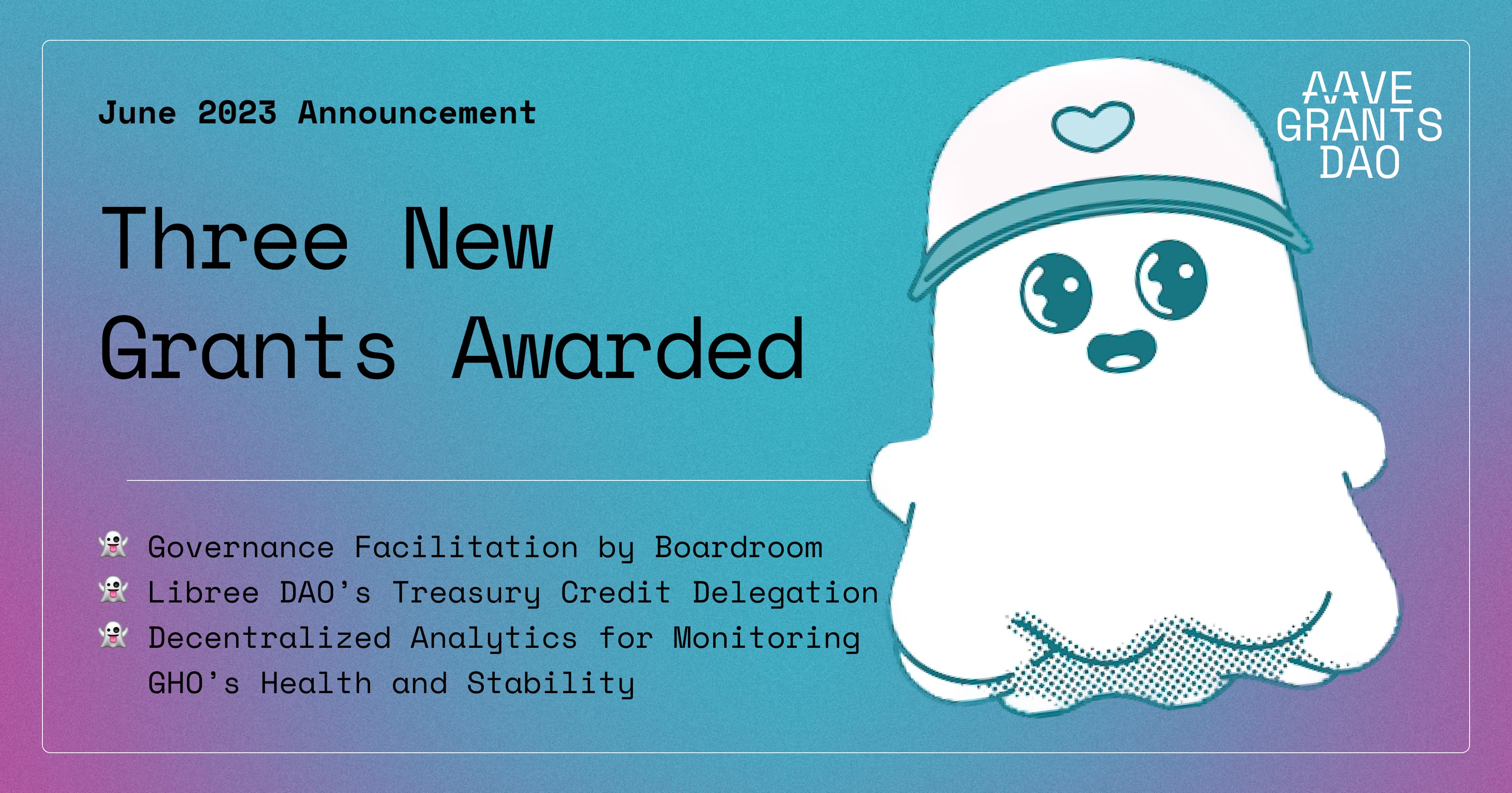 Friendly Ghost congratulating the June grantees